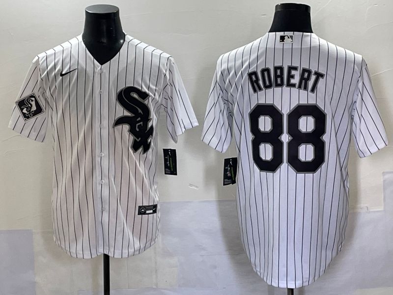 Men 2025 Chicago White Sox 88 Robert White Stripe Game Nike MLB Jersey style 7032